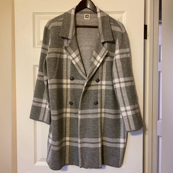 Anne Klein grey and white checkered shacket - Picture 1 of 4